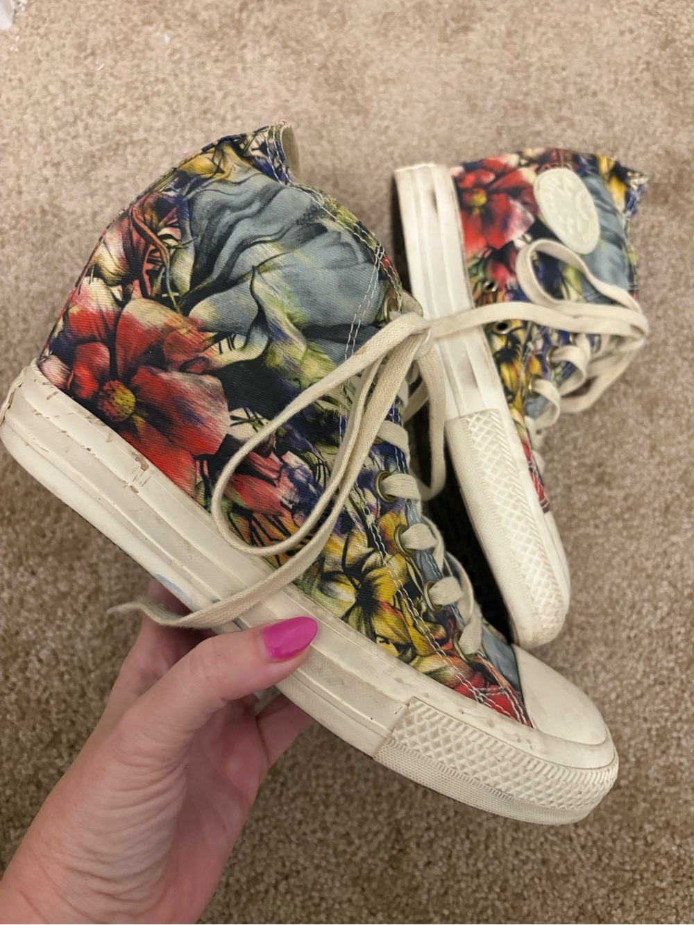 Converse Chuck Taylor All Star Lux Hi Floral hidden heel wedge sneakers worn